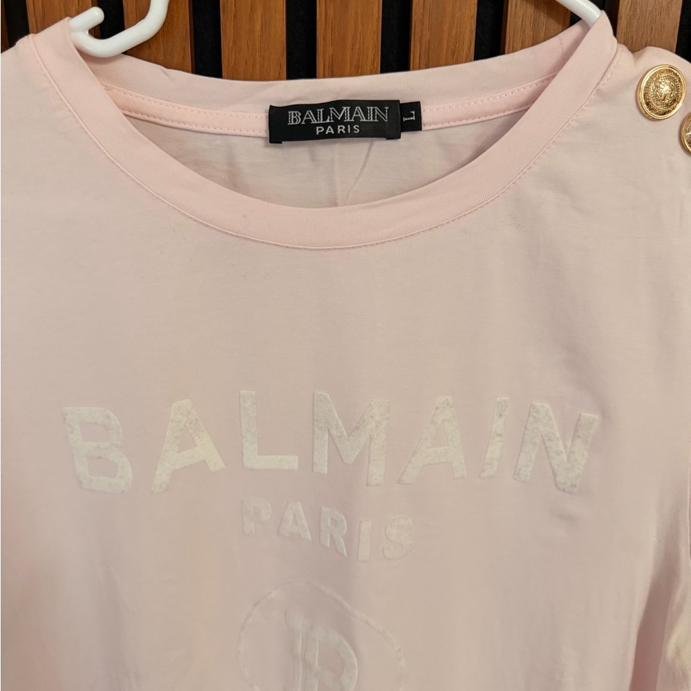 Balmain Kids Light Pink Tee with Gold Accents